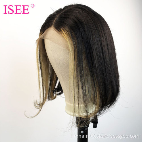 2021 Hot Sale Highlight Short Bob Lace Front Human Hair Wigs,Remy Pre Plucke Highlight Wig With Baby Hair